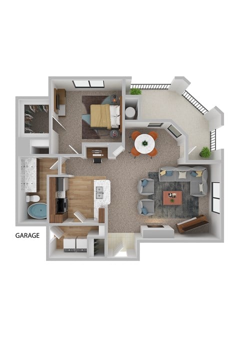 Floor plan for 1 bed, 1 bath, 844 sqft